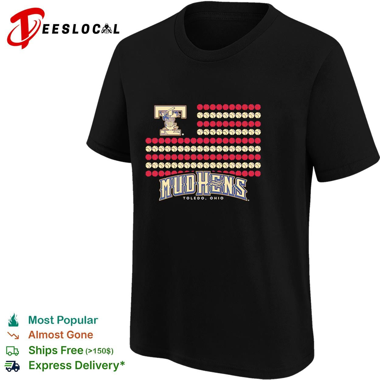 Toledo Mud Hens baseball flag logo and text design fan apparel graphic shirt