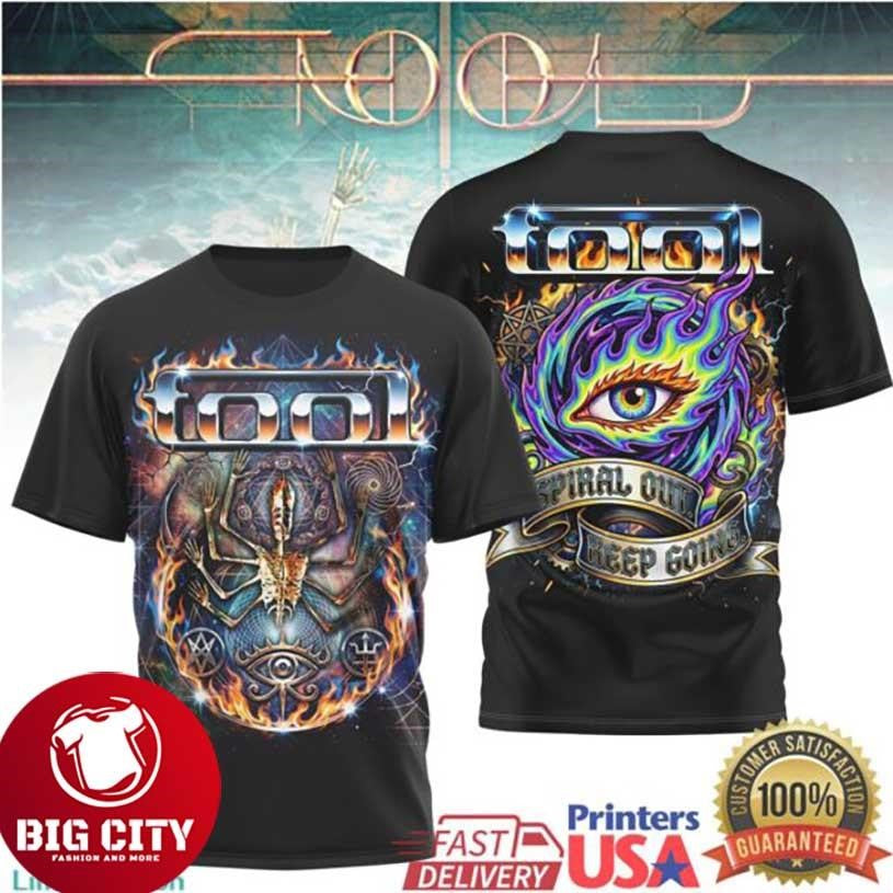 Tool Band Spiral Out Keep Going Flame Eye Double Sided Black Graphic Two Sided Shirt