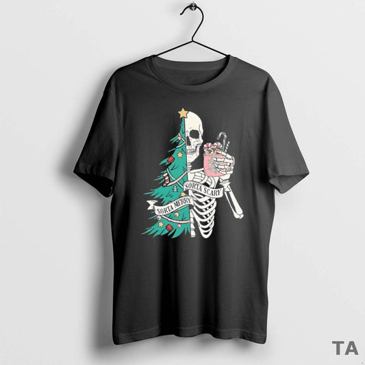 Top Christmas Sorta Merry Sorta Scary Skeleton Xmas T Shirt Sweater - clothing by TeeHivey.com