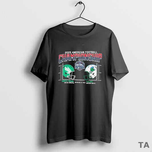 Top Tulane Vs North Texas 2025 Aac Football Championship Duel Helmet T Shirt Sweater - clothing by TeeHivey.com