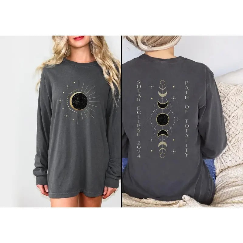 Total Solar Eclipse 2024 Long Sleeve Shirt | Path of Totality | Countdown to Totality | Celestial Shirt | Astronomy Sun Shirt