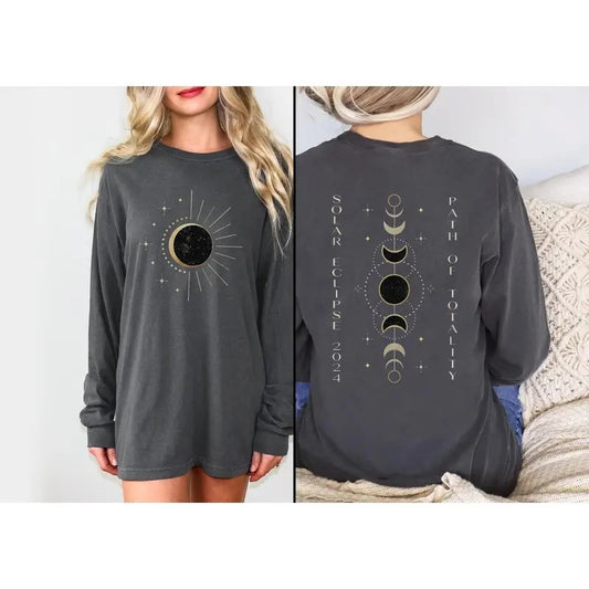 Total Solar Eclipse 2024 Long Sleeve Shirt | Path of Totality | Countdown to Totality | Celestial Shirt | Astronomy Sun Shirt