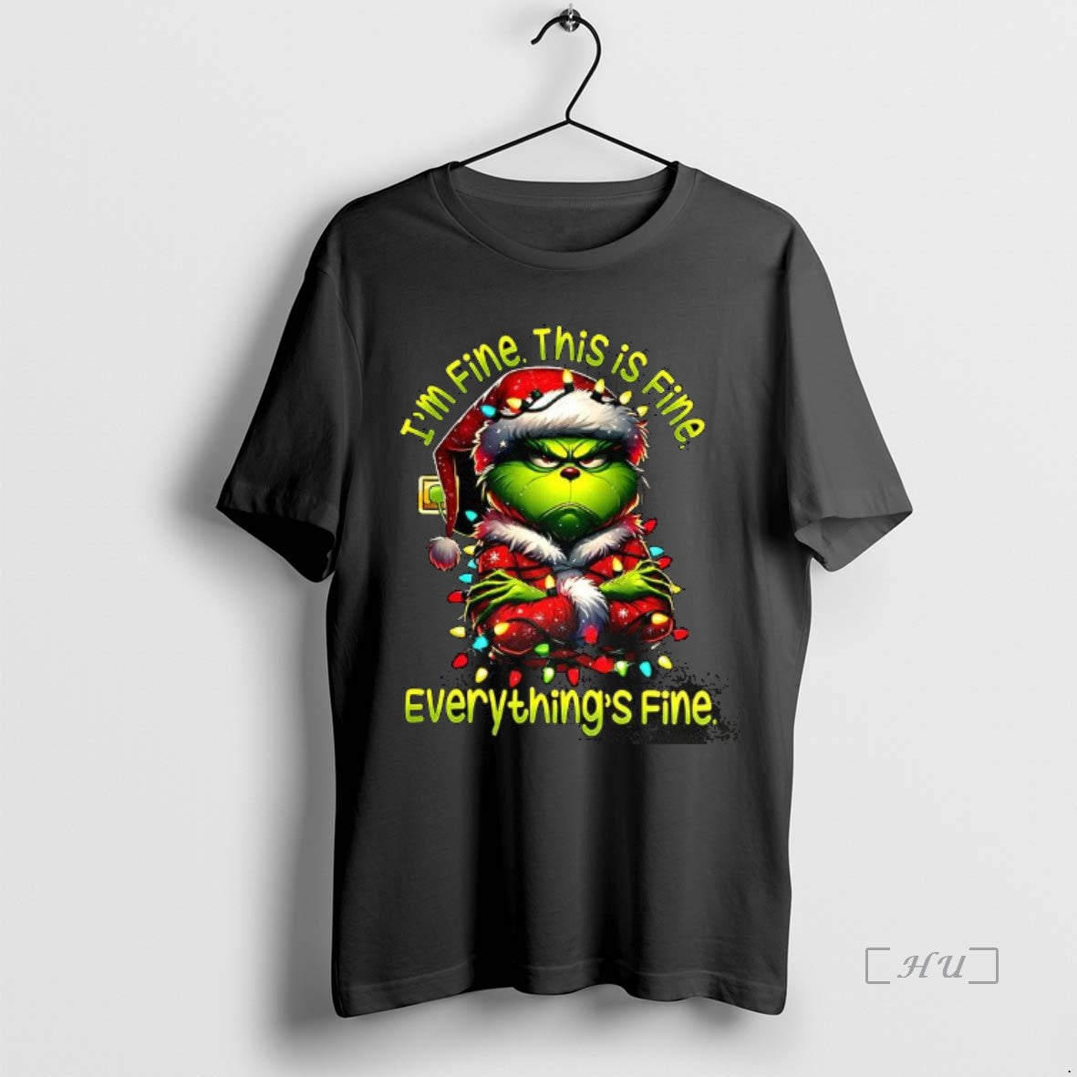 Trending Grinch Im Fine This Is Fine Everythings Fine String Lights Christmas Premium T Shirts - clothing by TeeHivey.com