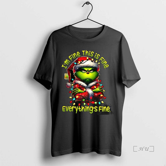 Trending Grinch Im Fine This Is Fine Everythings Fine String Lights Christmas Premium T Shirts - clothing by TeeHivey.com