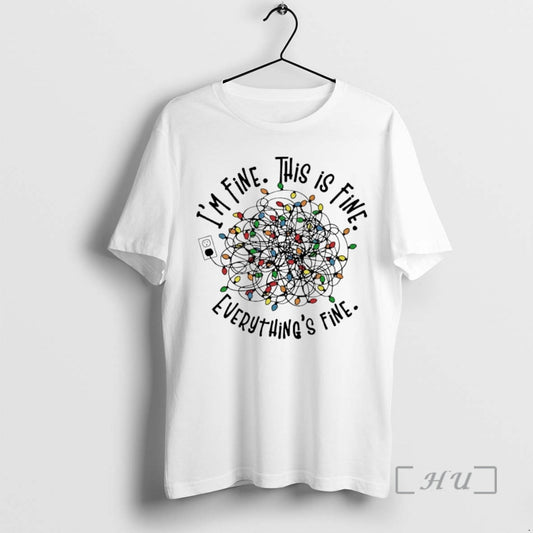 Trending Im Fine This Is Fine Everything Is Fine Christmas Lights Circle Premium T Shirts - clothing by TeeHivey.com