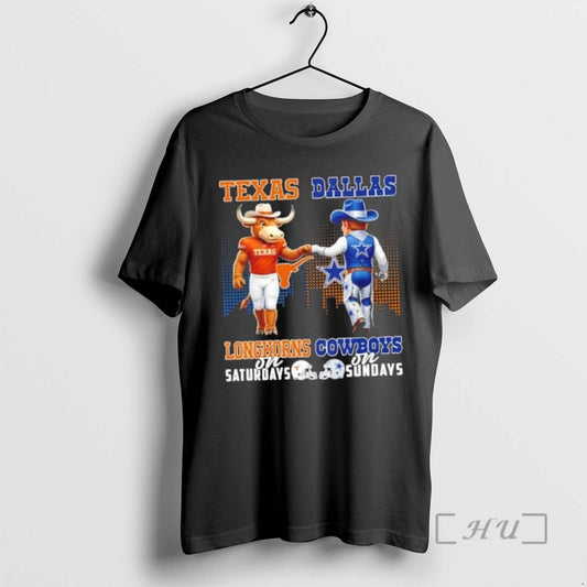 Trending Mascots Texas Longhorns On Saturdays X Dallas Cowboys On Sundays Skyline Premium T Shirts - clothing by TeeHivey.com