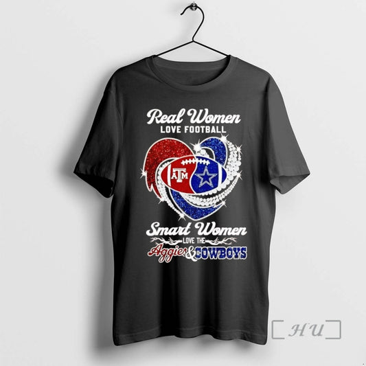 Trending Real Women Love Football Smart Women Love The Aggies And Cowboys Premium T Shirts - clothing by TeeHivey.com