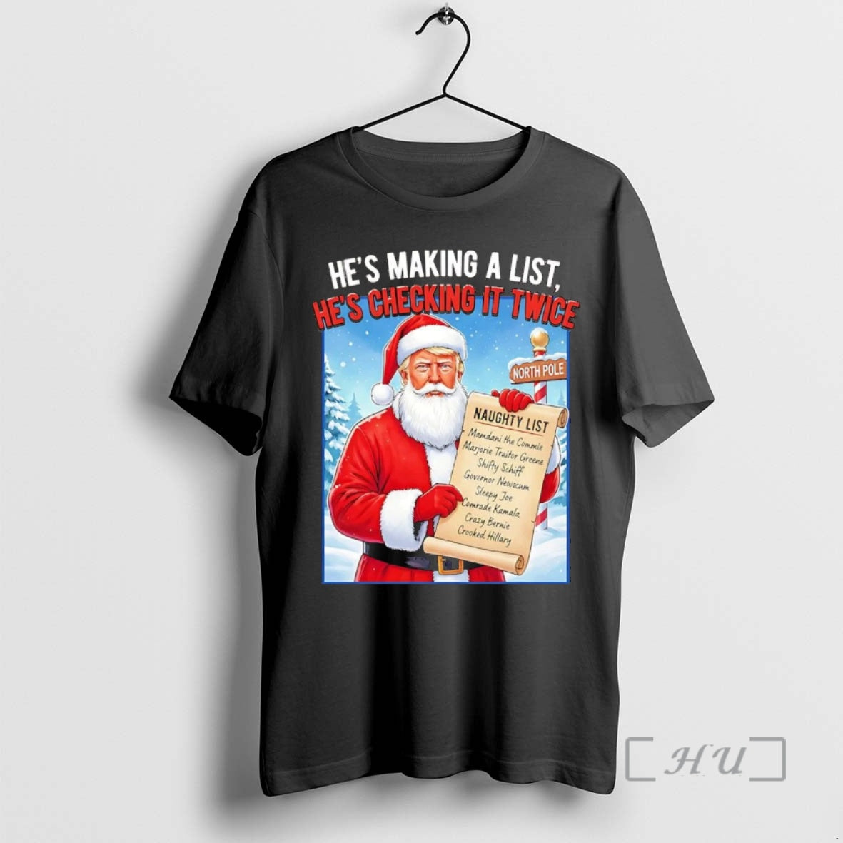 Trending Santa Trump Hes Making A Naughty List Checking It Twice Christmas Premium T Shirts - clothing by TeeHivey.com