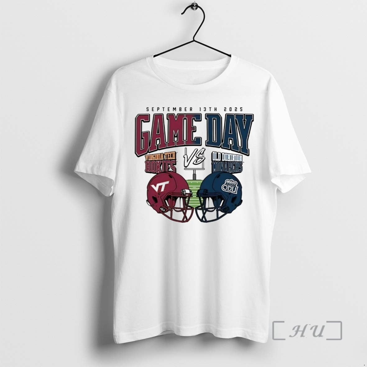 Trending Virginia Tech Hokies Vs Old Dominion Monarchs 2025 Gameday Helmet Matchup Premium T Shirts