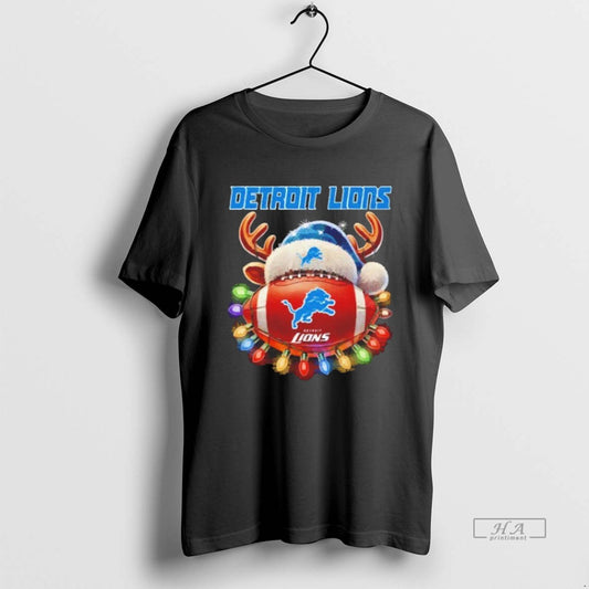 Trendy Detroit Lions Football With Santa Deer Hat Christmas Blackshirt - clothing by TeeHivey.com