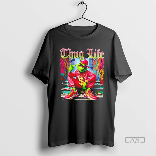 Trendy Thug Life Green Monster Grinch Blackshirt - clothing by TeeHivey.com