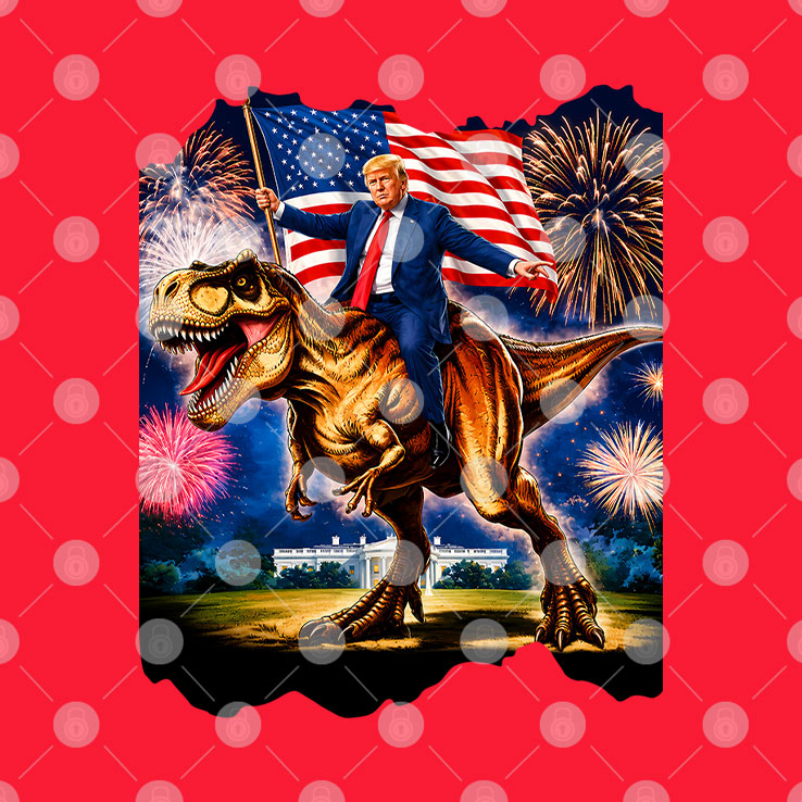 Trump Riding T-Rex American Flag Fireworks 4th Of July T Shirt