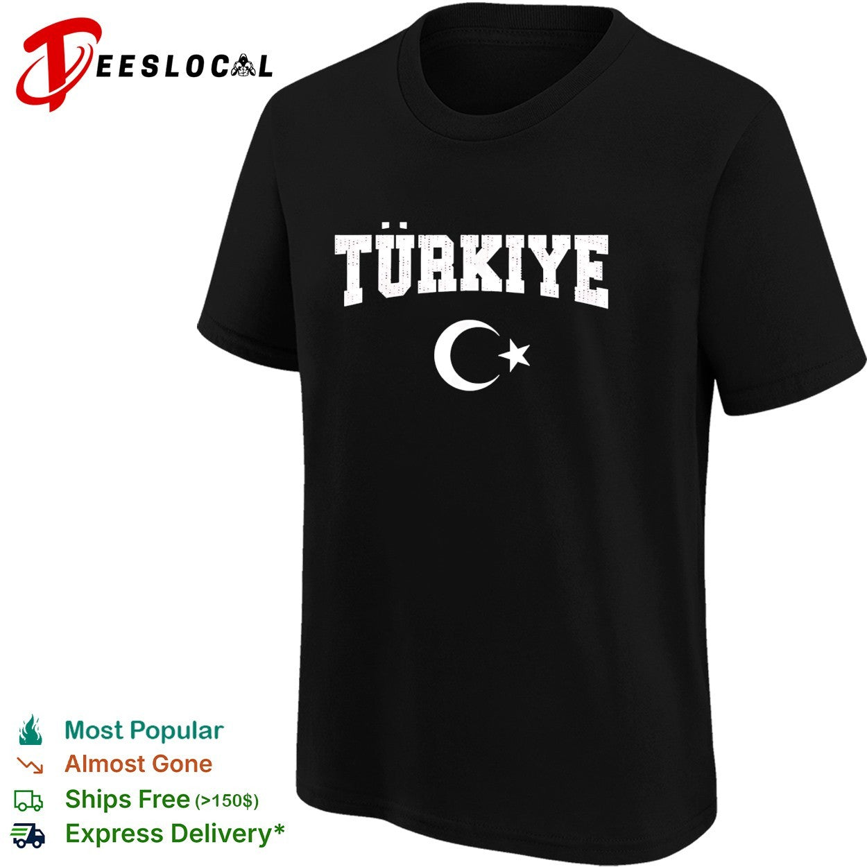 Türkiye crescent moon star bold distressed arch text fan shirt