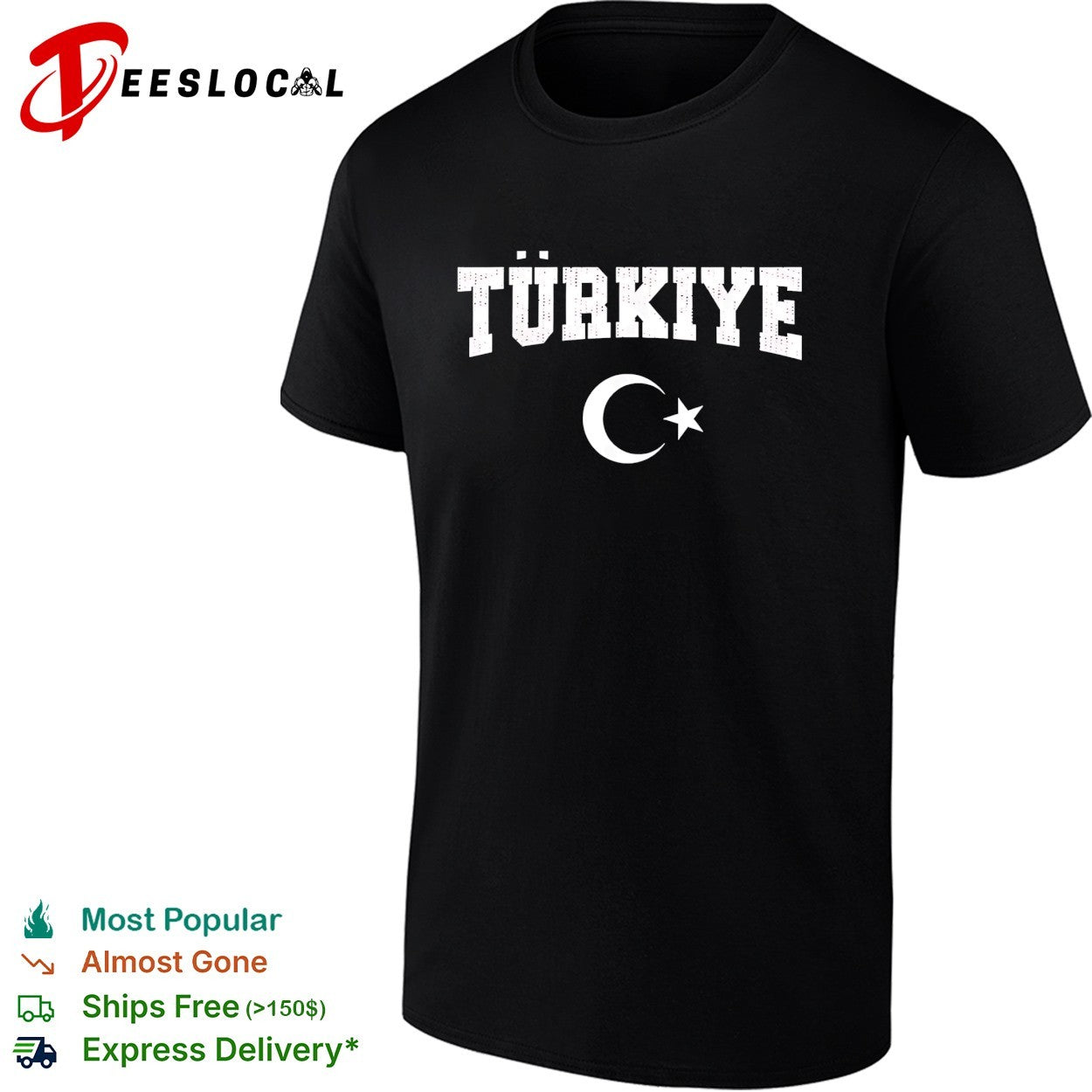 Türkiye crescent moon star bold distressed arch text fan shirt
