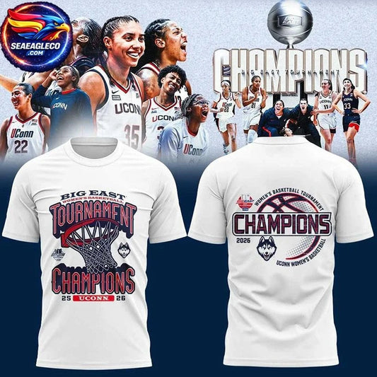 UConn Huskies Women’s Basketball 2026 BIG EAST Tournament Champions Two Sided Shirt
