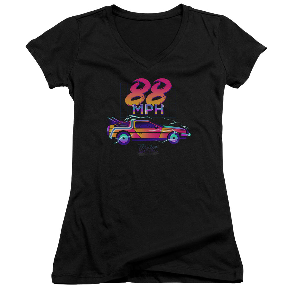 Back To The Future 88 MPH Junior Sheer Cap Sleeve V-Neck Womens T Shirt Black - clothing by TeeHivey.com
