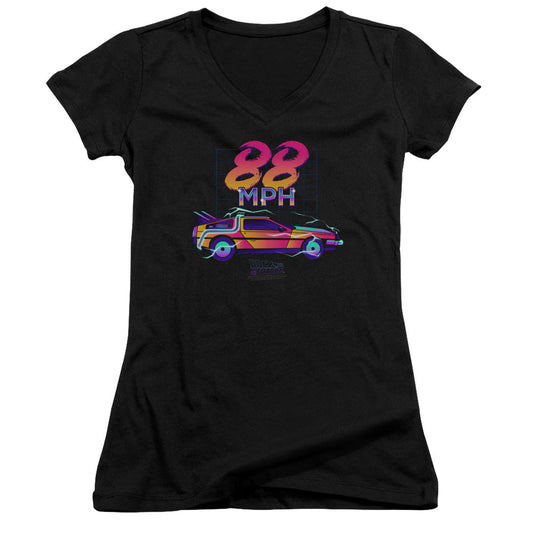Back To The Future 88 MPH Junior Sheer Cap Sleeve V-Neck Womens T Shirt Black - clothing by TeeHivey.com