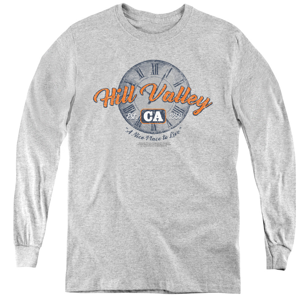 Back To The Future Hill Valley Long Sleeve Kids Youth T Shirt Athletic Heather