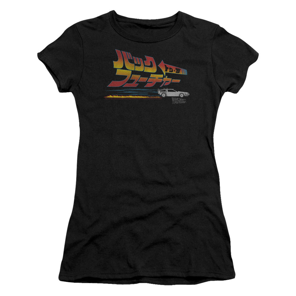 Back To The Future Japanese Delorean Junior Sheer Cap Sleeve Womens T Shirt Black - clothing by TeeHivey.com