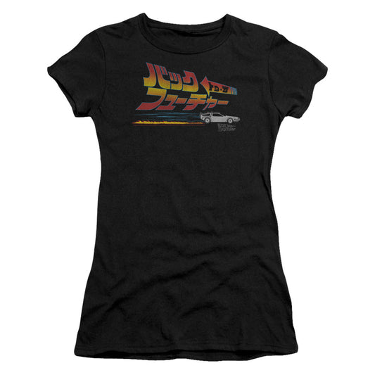 Back To The Future Japanese Delorean Junior Sheer Cap Sleeve Womens T Shirt Black - clothing by TeeHivey.com