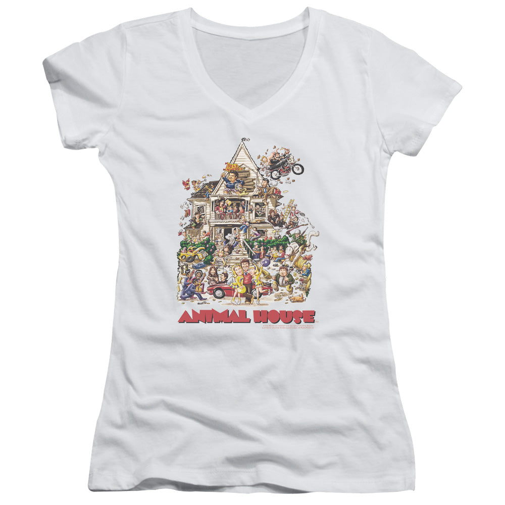 Animal House Poster Art Junior Sheer Cap Sleeve V-Neck Womens T Shirt White - clothing by TeeHivey.com