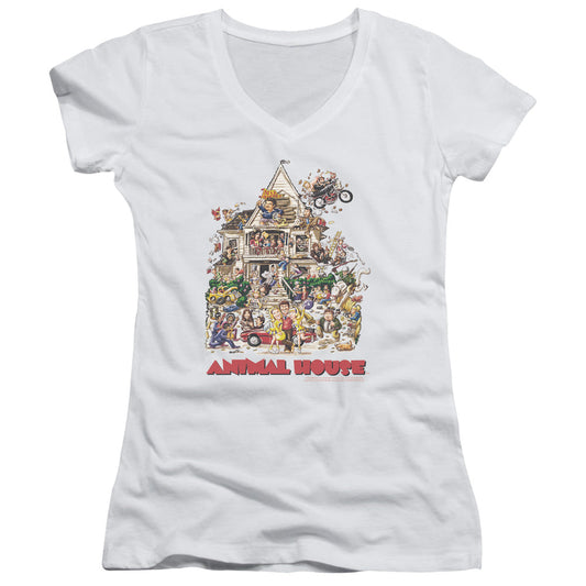 Animal House Poster Art Junior Sheer Cap Sleeve V-Neck Womens T Shirt White - clothing by TeeHivey.com