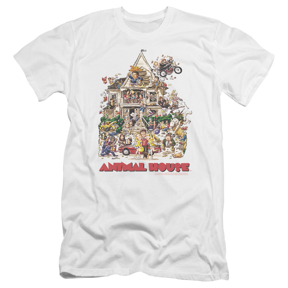 Animal House Poster Art Premium Bella Canvas Slim Fit Mens T Shirt White - clothing by TeeHivey.com (Image 2)