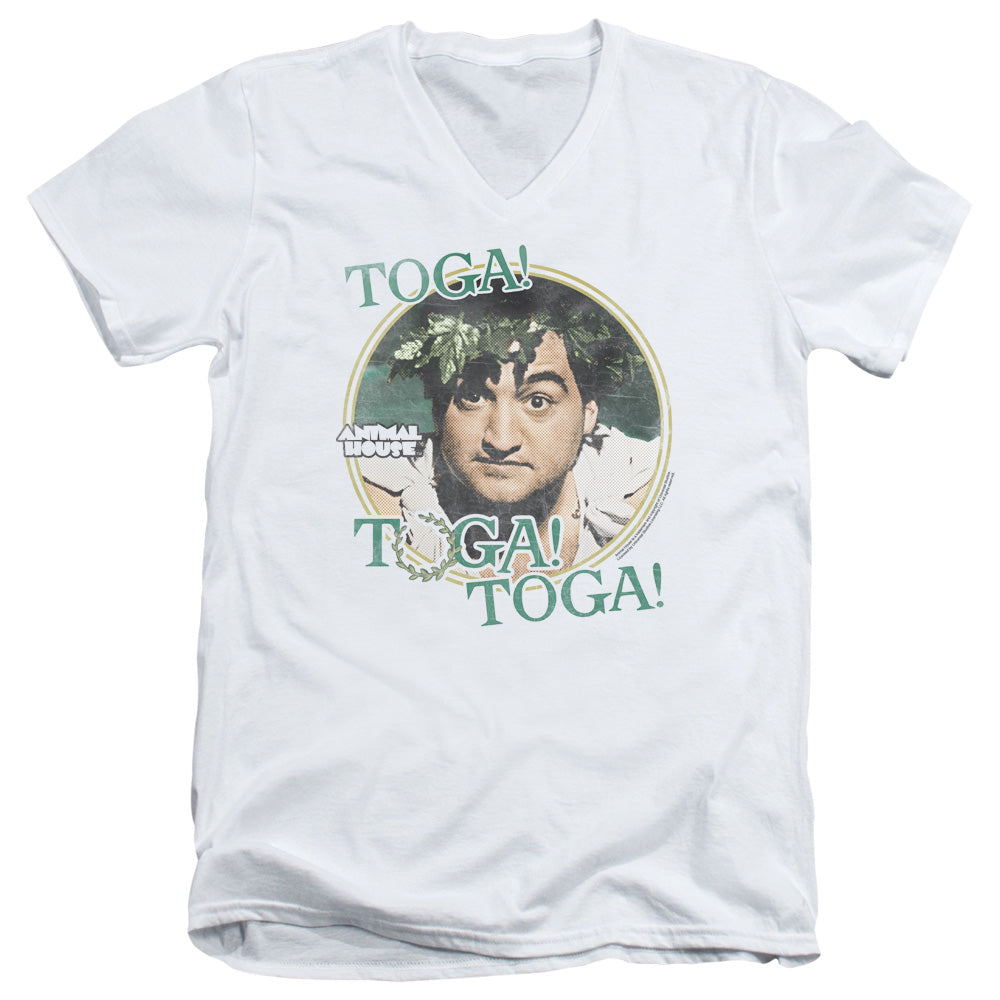 Animal House Toga Mens Slim Fit V-Neck T Shirt White - clothing by TeeHivey.com