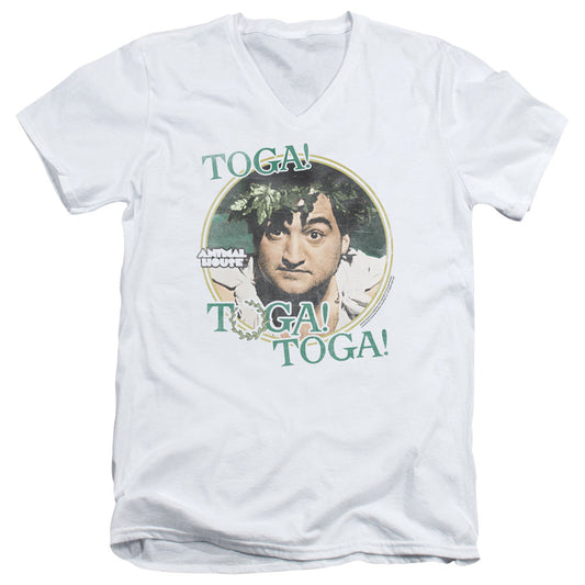Animal House Toga Mens Slim Fit V-Neck T Shirt White - clothing by TeeHivey.com