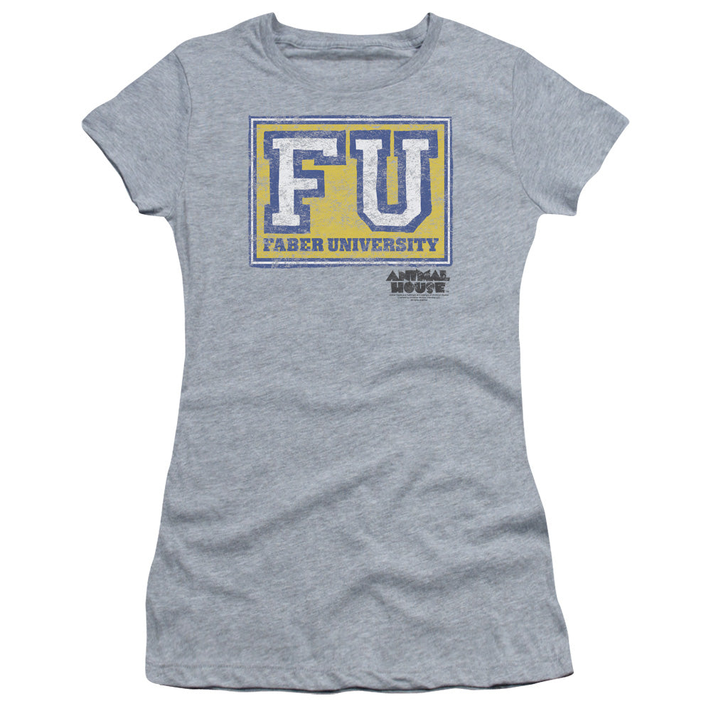 Animal House Faber University Junior Sheer Cap Sleeve Womens T Shirt Athletic Heather - clothing by TeeHivey.com