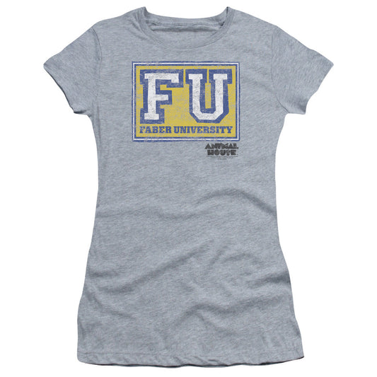 Animal House Faber University Junior Sheer Cap Sleeve Womens T Shirt Athletic Heather - clothing by TeeHivey.com
