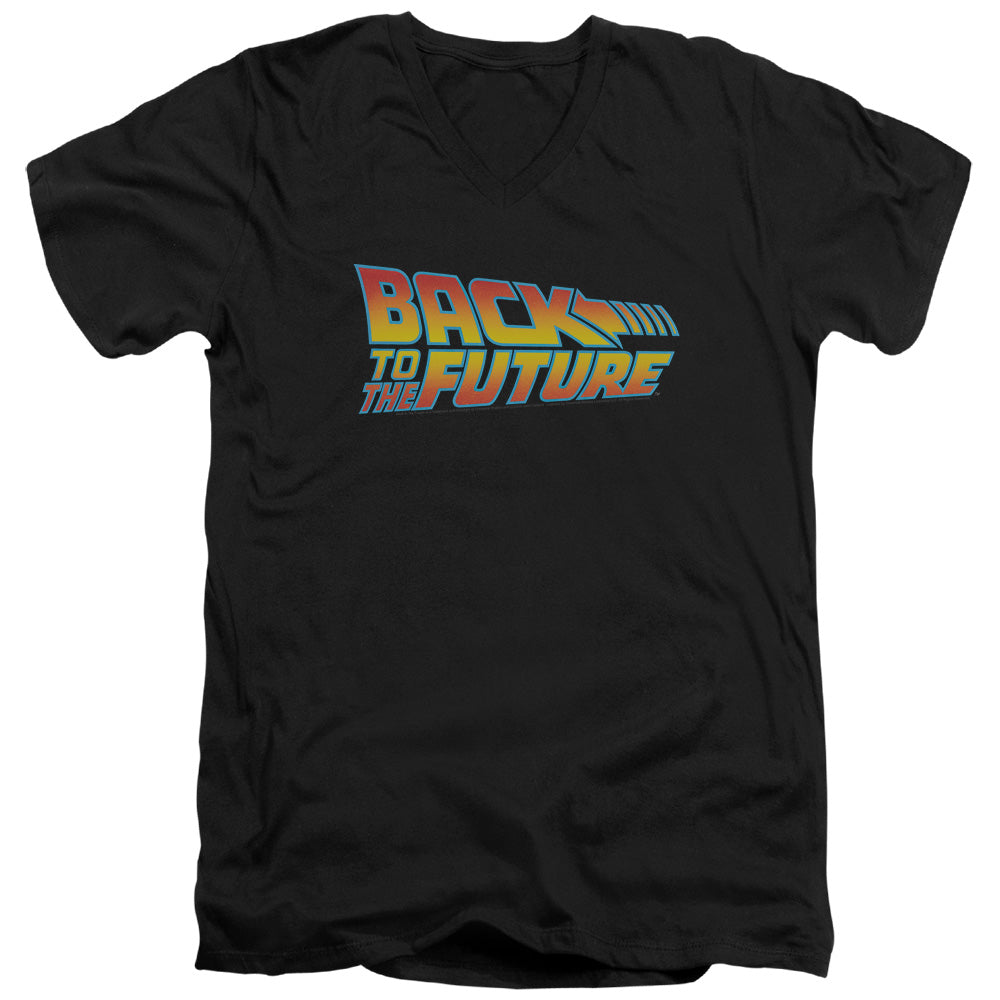 Back To The Future Logo Mens Slim Fit V-Neck T Shirt Black - clothing by TeeHivey.com