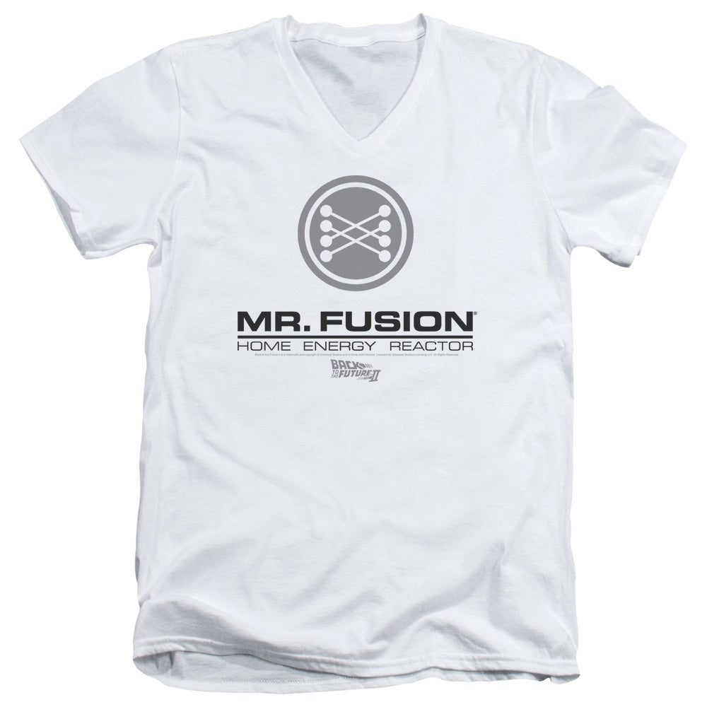 Back To The Future II Mr. Fusion Logo Mens Slim Fit V-Neck T Shirt White - clothing by TeeHivey.com