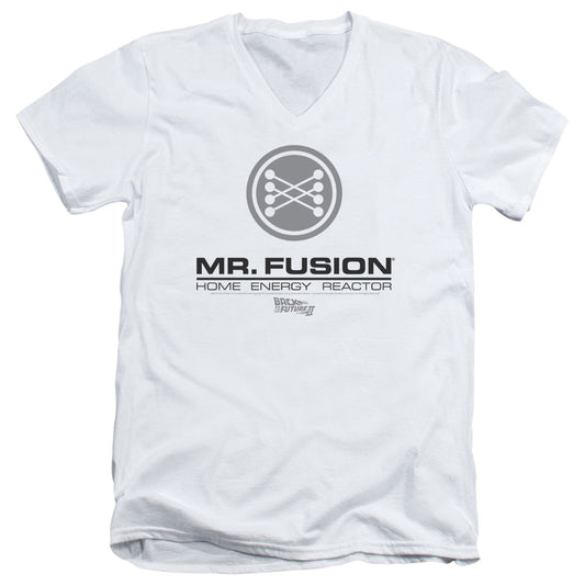 Back To The Future II Mr. Fusion Logo Mens Slim Fit V-Neck T Shirt White - clothing by TeeHivey.com