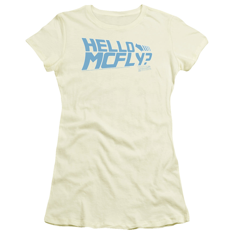 Back To The Future Hello McFly Junior Sheer Cap Sleeve Womens T Shirt Cream - clothing by TeeHivey.com