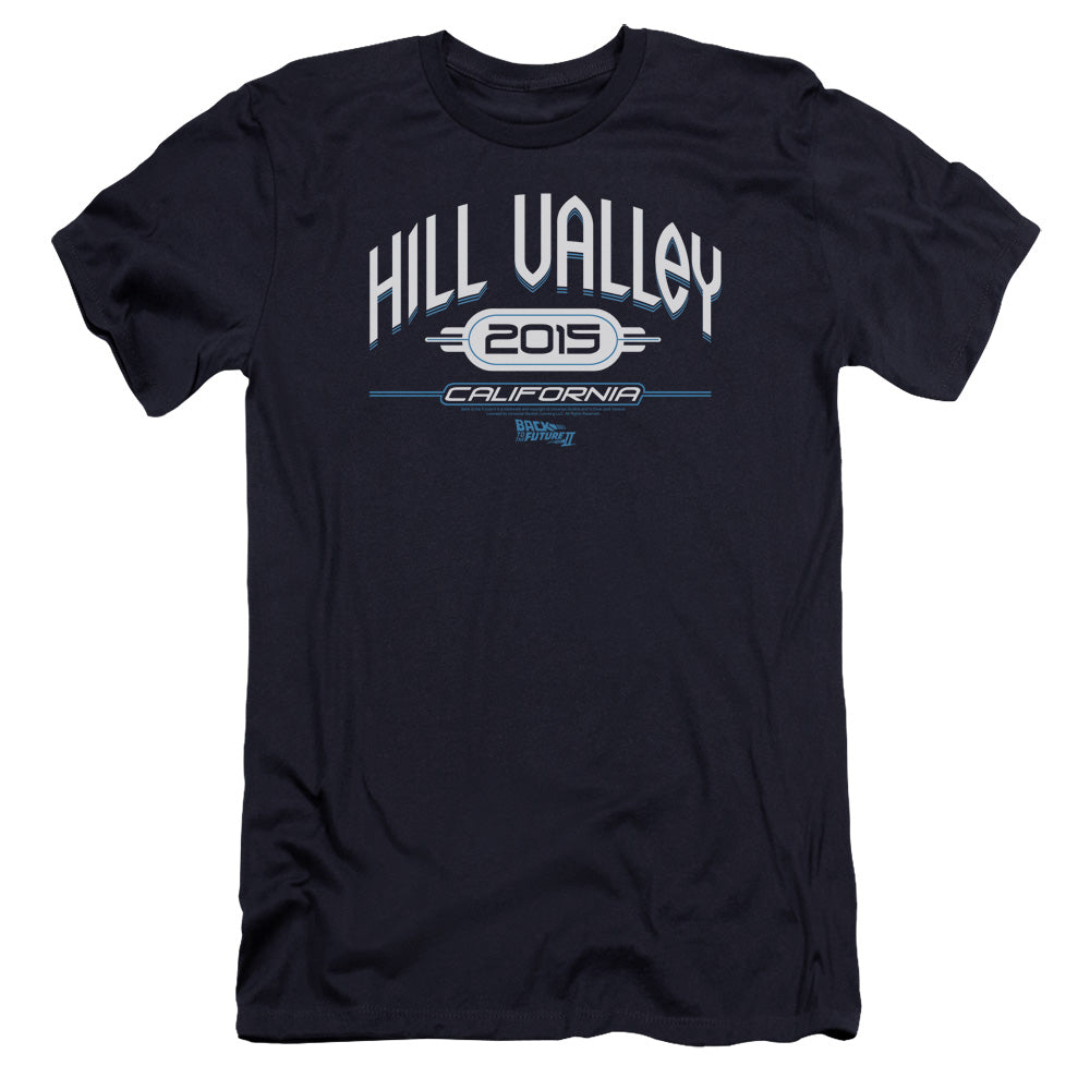 Back To The Future Ii Hill Valley 2015 Premium Bella Canvas Slim Fit Mens T Shirt Navy - clothing by TeeHivey.com
