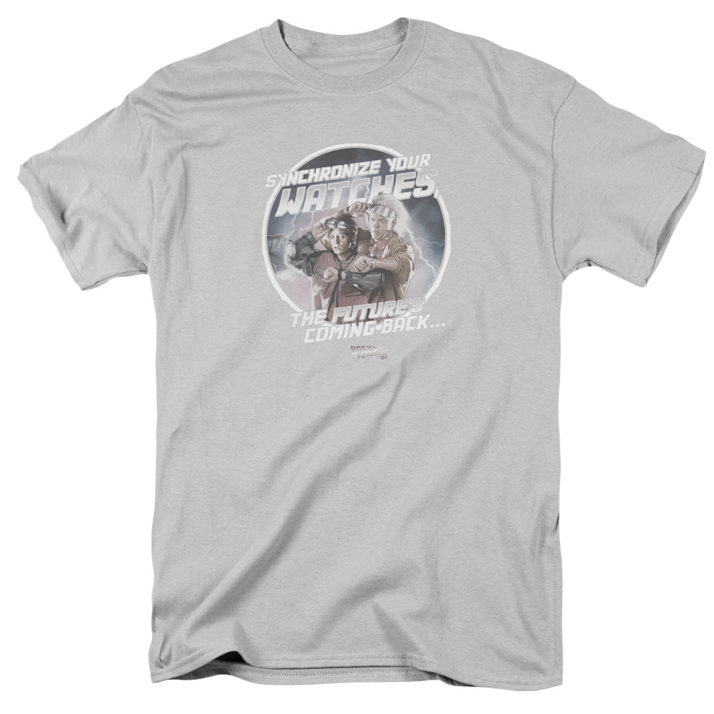 Back To The Future Ii Synchronize Watches Mens T Shirt Silver - clothing by TeeHivey.com
