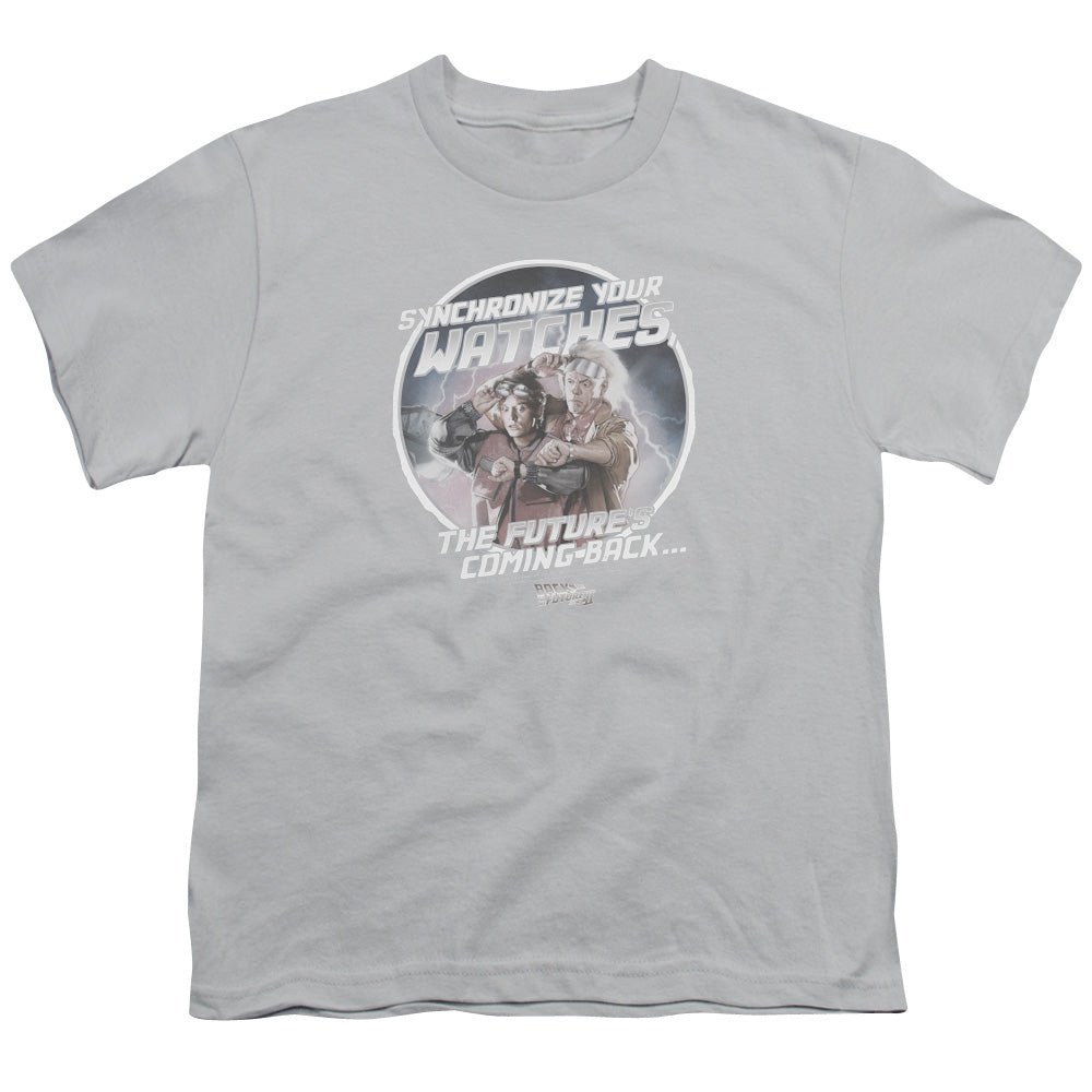 Back To The Future II Synchronize Watches Kids Youth T Shirt Silver - clothing by TeeHivey.com