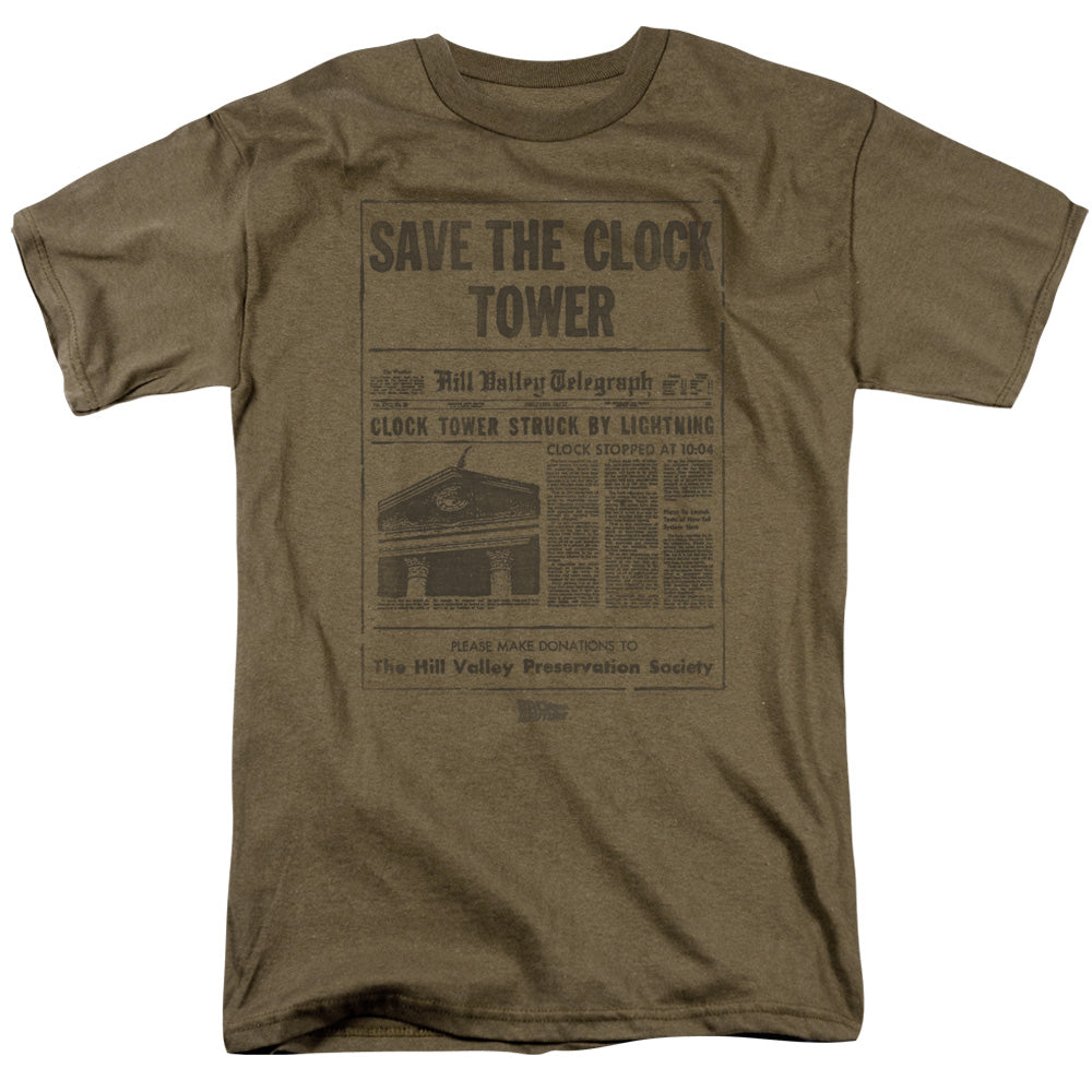 Back To The Future Clock Tower Mens T Shirt Safari Green Safari Green - clothing by TeeHivey.com