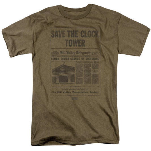 Back To The Future Clock Tower Mens T Shirt Safari Green Safari Green - clothing by TeeHivey.com