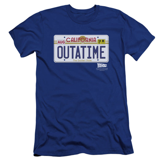 Back To The Future Outatime Plate Premium Bella Canvas Slim Fit Mens T Shirt Royal Blue