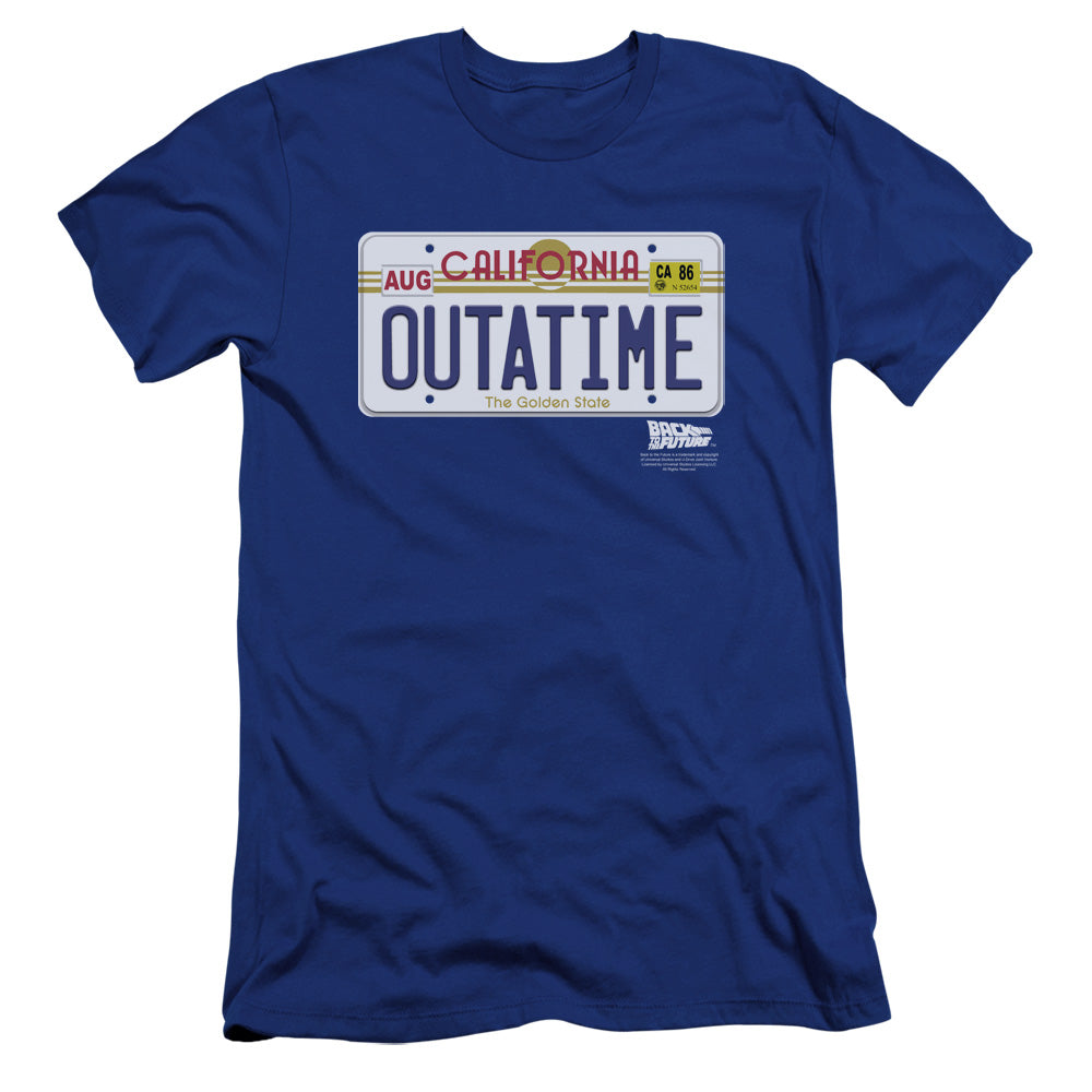 Back To The Future Outatime Plate Premium Bella Canvas Slim Fit Mens T Shirt Royal Blue