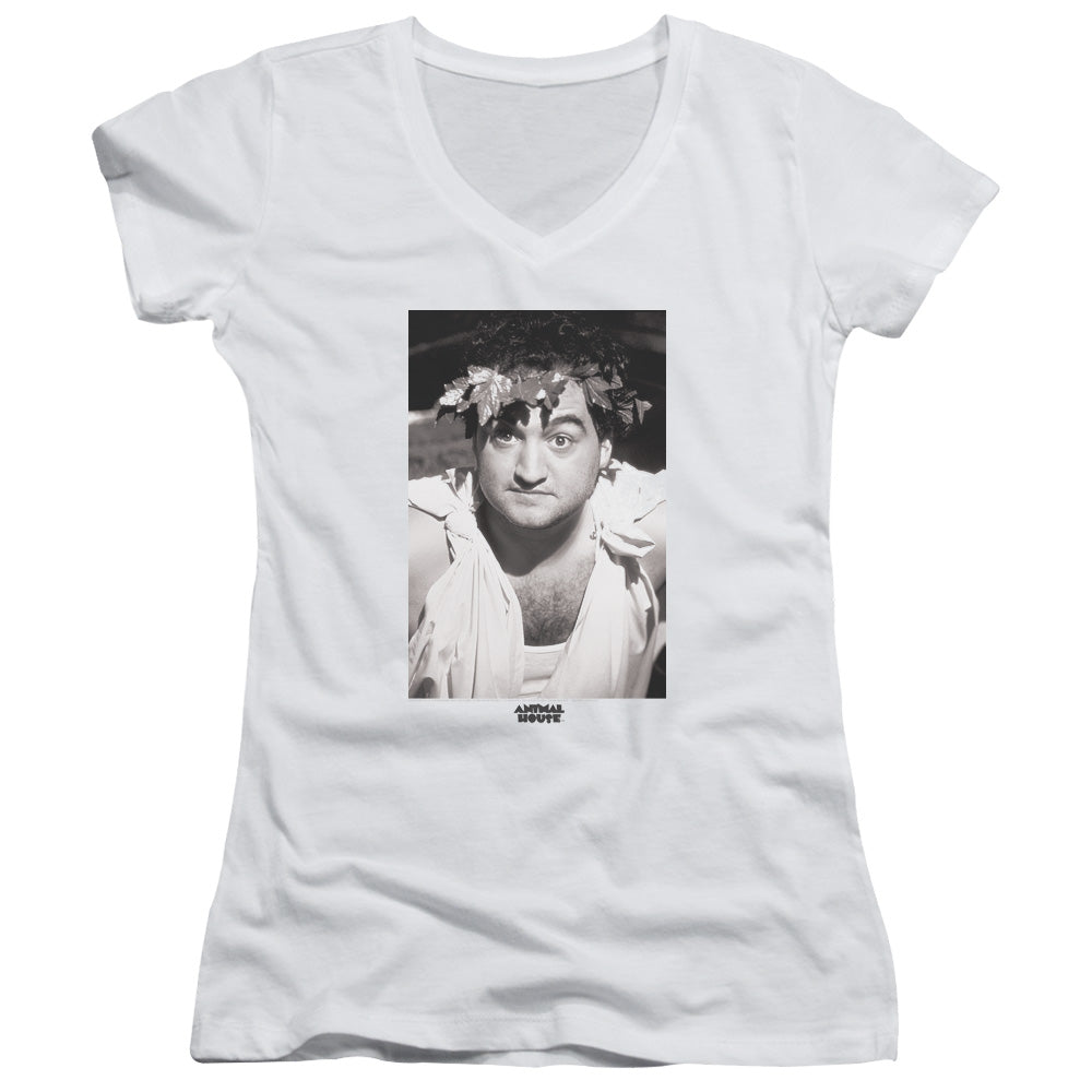 Animal House The Animal Junior Sheer Cap Sleeve V-Neck Womens T Shirt White - clothing by TeeHivey.com