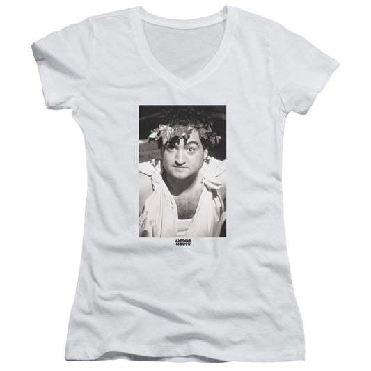 Animal House The Animal Junior Sheer Cap Sleeve V-Neck Womens T Shirt White - clothing by TeeHivey.com