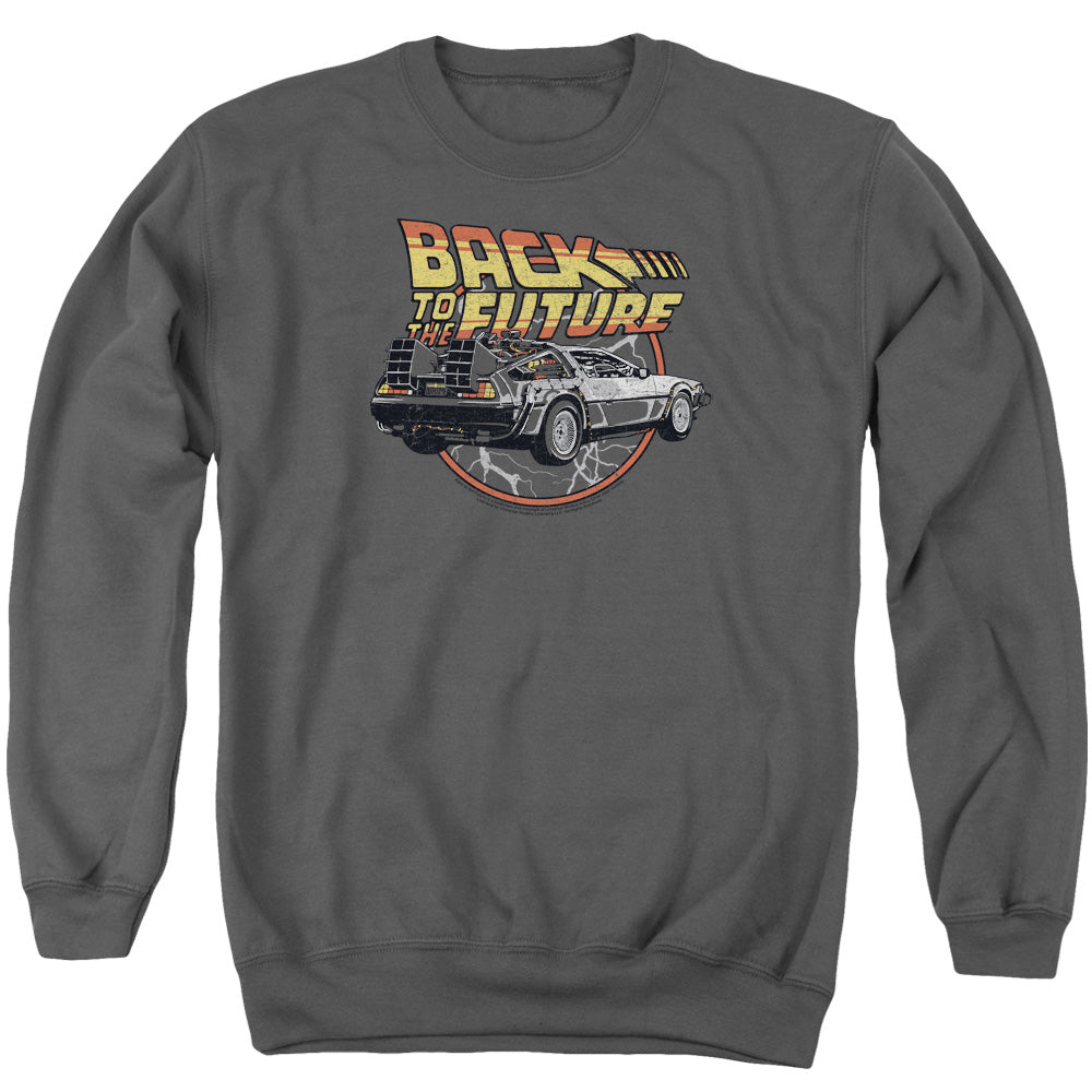 Back To The Future Time Machine Mens Crewneck Sweatshirt Charcoal - clothing by TeeHivey.com (Image 1)