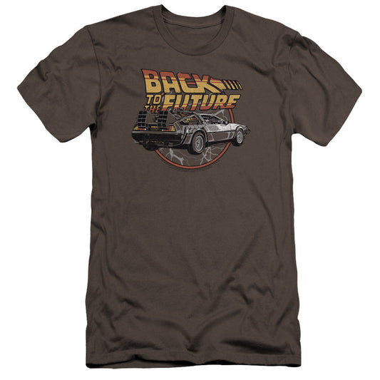 Back To The Future Time Machine Premium Bella Canvas Slim Fit Mens T Shirt Charcoal - clothing by TeeHivey.com (Image 1)