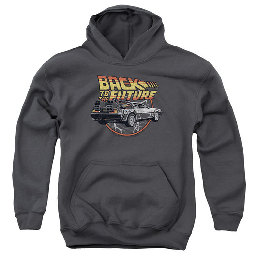 Back To The Future Time Machine Kids Youth Hoodie Charcoal - clothing by TeeHivey.com