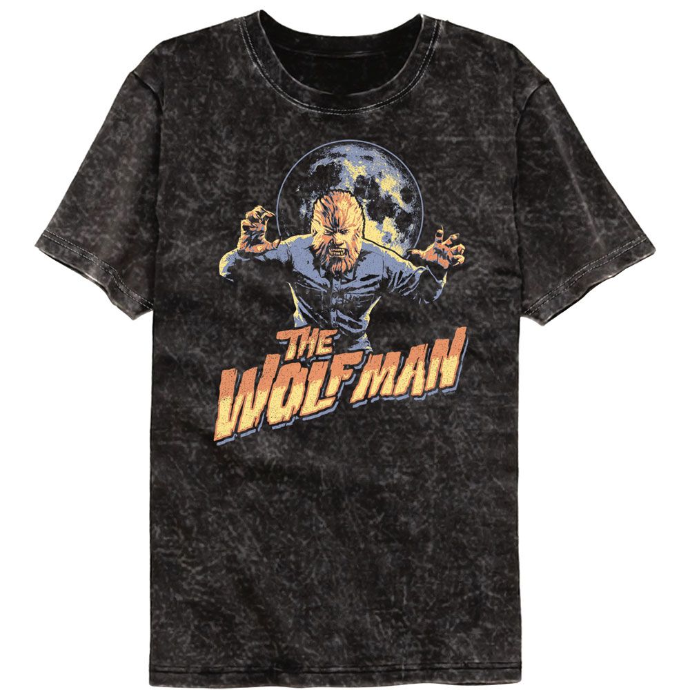 Universal Monsters - Multitone Wolfman - American Classics - Solid Black Adult Short Sleeve Mineral Wash T-Shirt (Image 1)