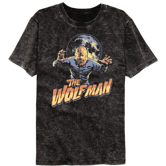 Universal Monsters - Multitone Wolfman - American Classics - Solid Black Adult Short Sleeve Mineral Wash T-Shirt (Image 1)