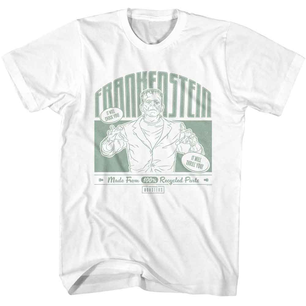 Universal Monsters - Recycled Parts - American Classics - White Front Print Adult Short Sleeve T-Shirt (Image 1)